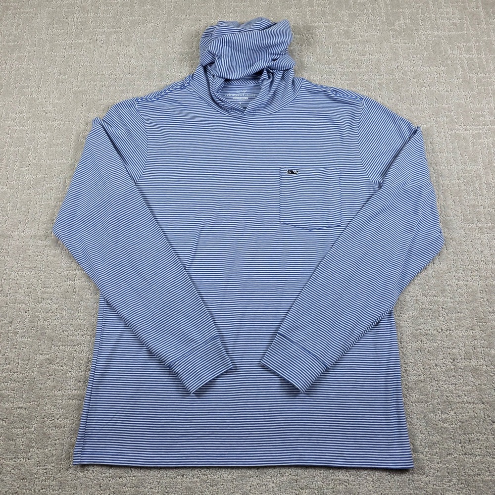 Vineyard Vines Edgartown Mens Small Blue White Striped Hoodie Pocket Long Sleeve